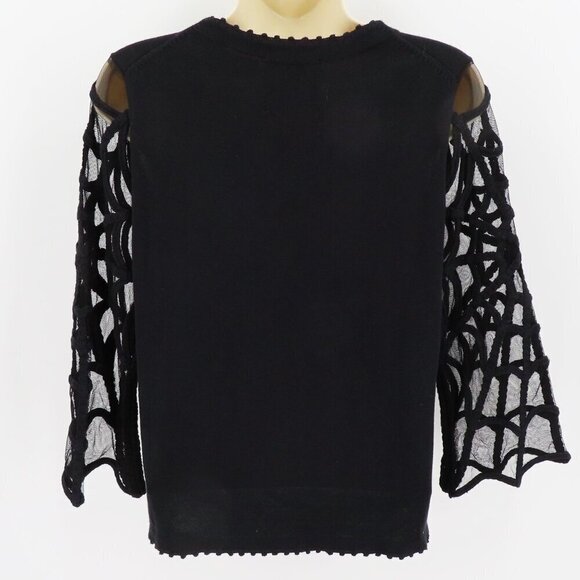 Michael Simon Women Small Rhinestone Spider Sheer Spiderweb Cardigan Sweater - Picture 5 of 9